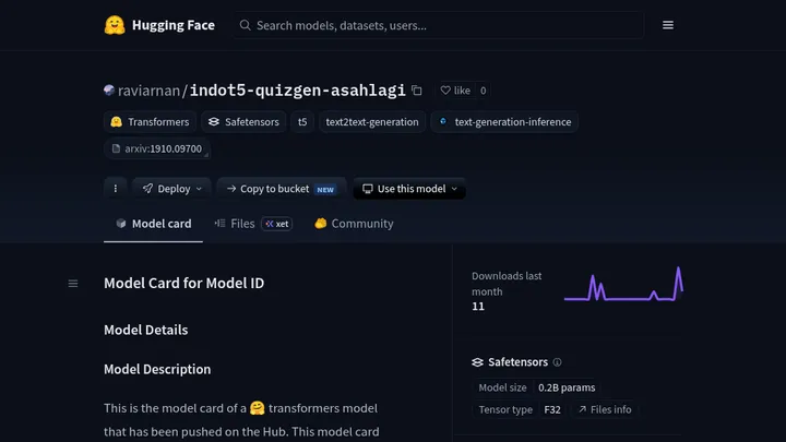 Screenshot of IndoT5 Quiz Generator